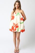 Load image into Gallery viewer, Red/Orange Floral Strapless Bubble Dress
