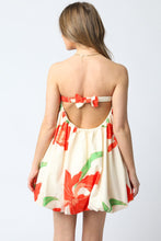 Load image into Gallery viewer, Red/Orange Floral Strapless Bubble Dress
