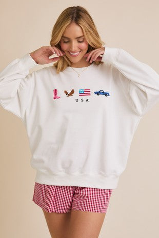 NEWEST ARRIVAL White USA Embroidered Crewneck
