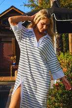 Load image into Gallery viewer, NEWEST ARRIVAL Black/White Striped Rugby Midi Dress

