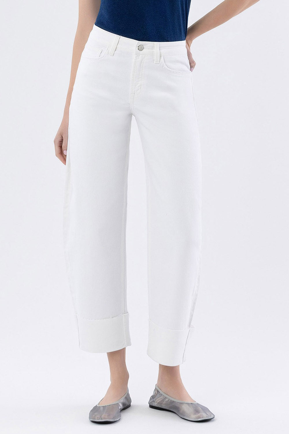 NEWEST ARRIVAL White Cuffed Barrel Jeans