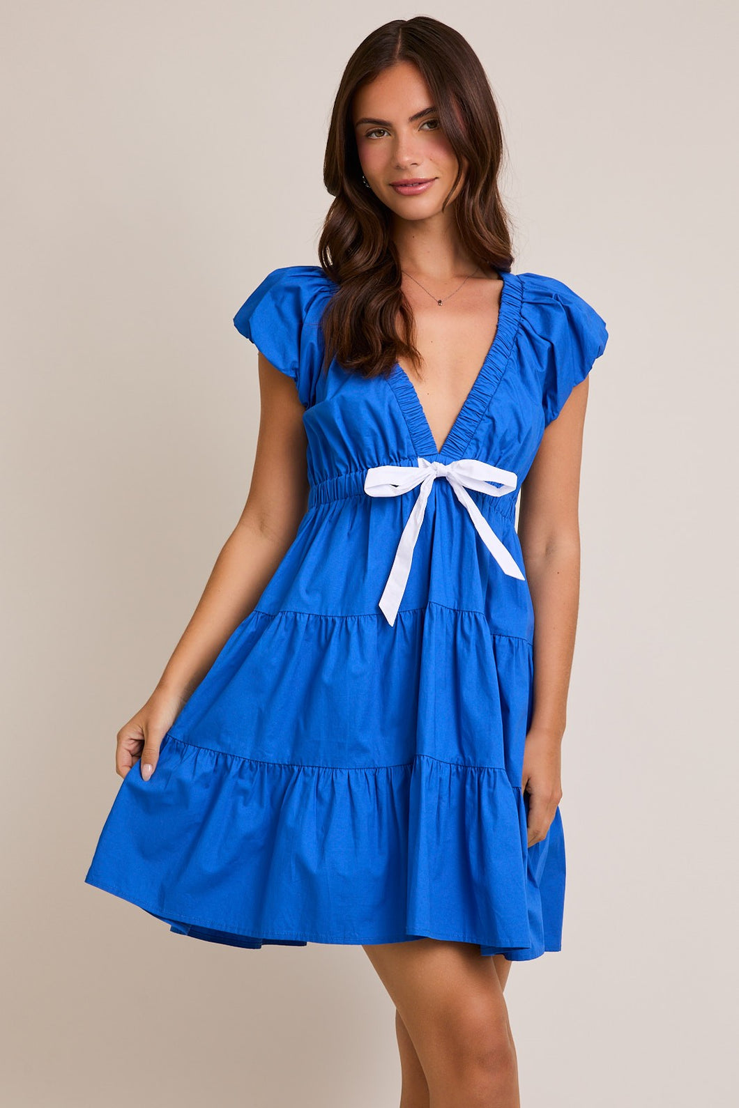 Royal Blue Front Ribbon Tie Dress