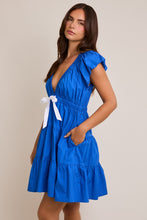 Load image into Gallery viewer, Royal Blue Front Ribbon Tie Dress
