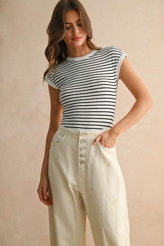 NEWEST ARRIVAL Black/White Striped Bodysuit