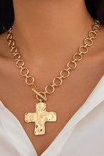 Load image into Gallery viewer, NEWEST ARRIVAL Gold Cross Hammered Toggle Necklace
