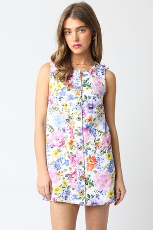 LAST ONE White Wren Floral Denim Button Down Dress