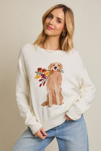Load image into Gallery viewer, NEWEST ARRIVAL Off White Dog and Flower Bouquet Knit Sweater
