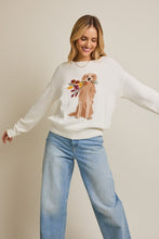 Load image into Gallery viewer, NEWEST ARRIVAL Off White Dog and Flower Bouquet Knit Sweater

