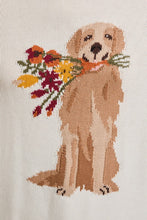 Load image into Gallery viewer, NEWEST ARRIVAL Off White Dog and Flower Bouquet Knit Sweater
