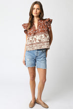 Load image into Gallery viewer, NEWEST ARRIVAL Brown Floral Ruffle Blouse
