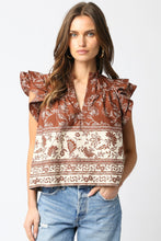 Load image into Gallery viewer, NEWEST ARRIVAL Brown Floral Ruffle Blouse
