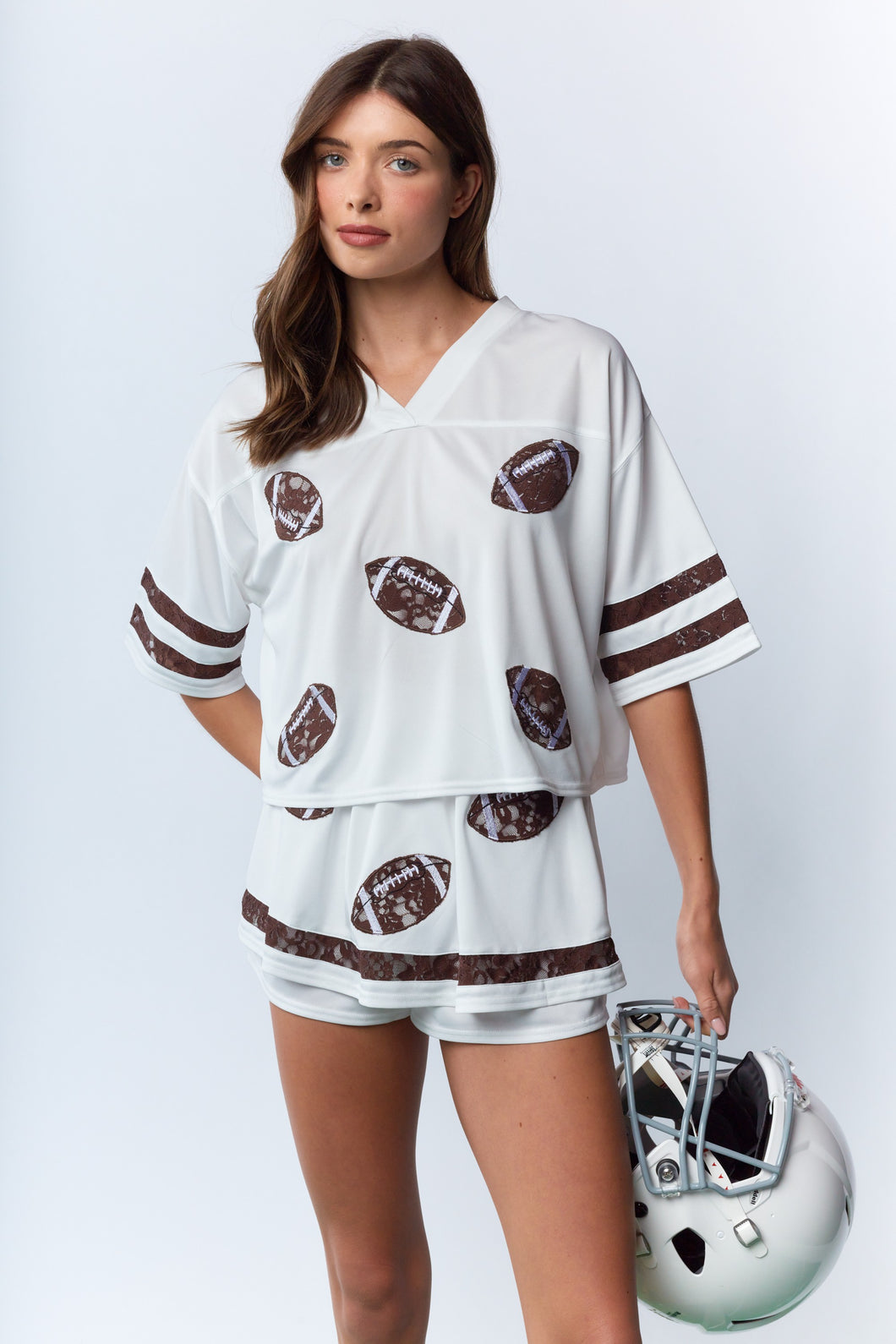 NEWEST ARRIVAL White Football Shorts Set