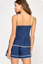 Load image into Gallery viewer, FINAL SALE Navy Piping Detail Shorts Set
