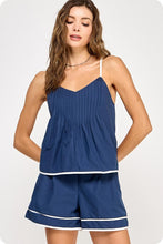 Load image into Gallery viewer, FINAL SALE Navy Piping Detail Shorts Set

