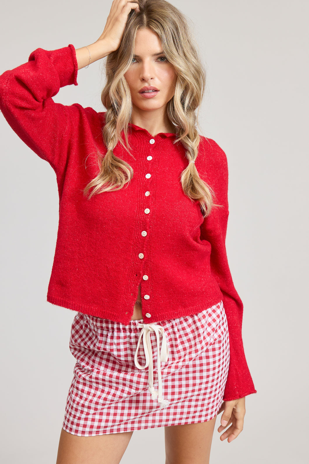 NEWEST ARRIVAL Red Knit Button Down Cardigan