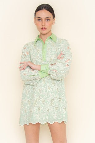 NEWEST ARRIVAL Green Eyelet Shirt Dress