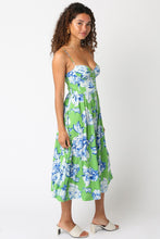 Load image into Gallery viewer, Blue/Green Floral Print Bustier Midi Dress
