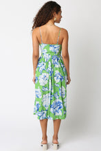 Load image into Gallery viewer, Blue/Green Floral Print Bustier Midi Dress
