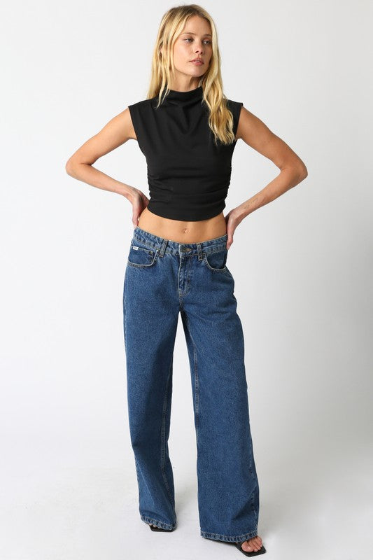 NEWEST ARRIVAL Basic Black Crop Mock Top