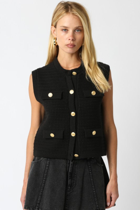 NEWEST ARRIVAL Black Gold Button Knit Top