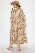 Load image into Gallery viewer, NEWEST ARRIVAL Mocha Brown Striped Midi Shirt Dress
