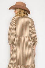 Load image into Gallery viewer, NEWEST ARRIVAL Mocha Brown Striped Midi Shirt Dress
