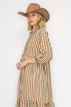 Load image into Gallery viewer, NEWEST ARRIVAL Mocha Brown Striped Midi Shirt Dress
