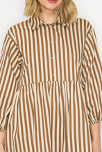 Load image into Gallery viewer, NEWEST ARRIVAL Mocha Brown Striped Midi Shirt Dress
