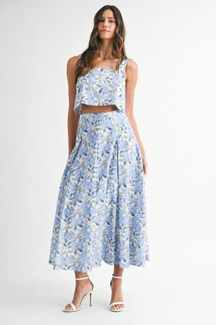 Blue Floral Midi Skirt Set