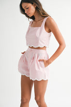 Load image into Gallery viewer, Pink Flower Trim Crop Shorts Set
