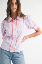 Load image into Gallery viewer, NEWEST ARRIVAL Pink Striped Scallop Trim Button Down Blouse
