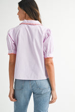 Load image into Gallery viewer, NEWEST ARRIVAL Pink Striped Scallop Trim Button Down Blouse
