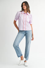 Load image into Gallery viewer, NEWEST ARRIVAL Pink Striped Scallop Trim Button Down Blouse
