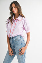 Load image into Gallery viewer, NEWEST ARRIVAL Pink Striped Scallop Trim Button Down Blouse
