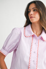 Load image into Gallery viewer, NEWEST ARRIVAL Pink Striped Scallop Trim Button Down Blouse
