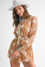 Load image into Gallery viewer, NEWEST ARRIVAL Brown Mocha Floral Front Tie Romper
