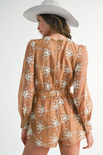 Load image into Gallery viewer, NEWEST ARRIVAL Brown Mocha Floral Front Tie Romper
