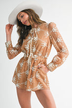 Load image into Gallery viewer, NEWEST ARRIVAL Brown Mocha Floral Front Tie Romper

