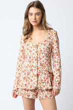 Load image into Gallery viewer, NEWEST ARRIVAL Peach Rust Floral Denim Romper
