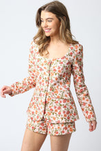 Load image into Gallery viewer, NEWEST ARRIVAL Peach Rust Floral Denim Romper
