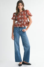 Load image into Gallery viewer, NEWEST ARRIVAL Brown Floral Front Tie Peplum Top
