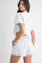 Load image into Gallery viewer, ONLINE ONLY White/Blue Striped Lace Shorts Set
