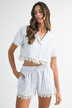 Load image into Gallery viewer, ONLINE ONLY White/Blue Striped Lace Shorts Set

