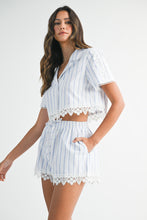 Load image into Gallery viewer, ONLINE ONLY White/Blue Striped Lace Shorts Set
