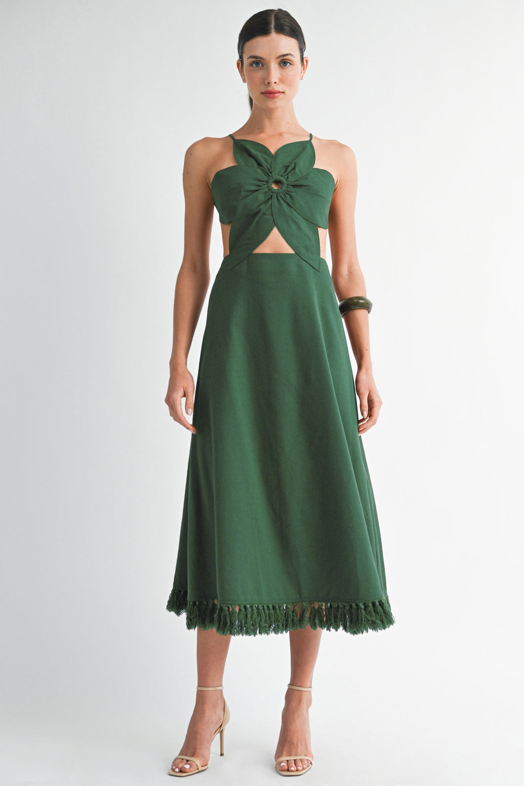 NEWEST ARRIVAL Forest Green Flower Cut Out Midi Dress