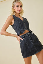 Load image into Gallery viewer, NEWEST ARRIVAL Black Wash Denim Mini Skirt Set
