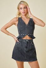 Load image into Gallery viewer, NEWEST ARRIVAL Black Wash Denim Mini Skirt Set

