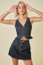 Load image into Gallery viewer, NEWEST ARRIVAL Black Wash Denim Mini Skirt Set
