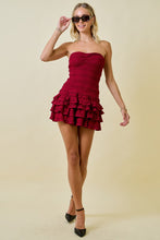 Load image into Gallery viewer, NEWEST ARRIVAL Crimson Red Wine Smocked Ruffle Romper Dress
