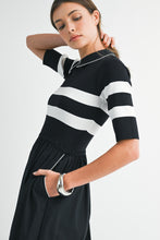 Load image into Gallery viewer, NEWEST ARRIVAL Black Striped Contrast Ankle Length Dress
